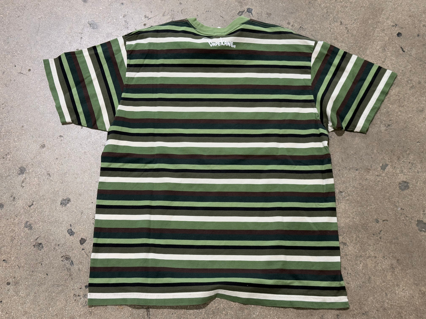 Bape x Kaws Striped College Logo Tee - Green/Black Size XXL