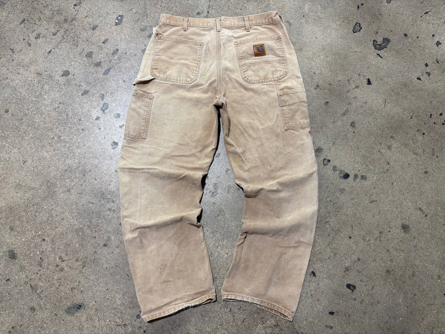 Distressed Carhartt Carpenter Pants - Faded Khaki Size 35x32