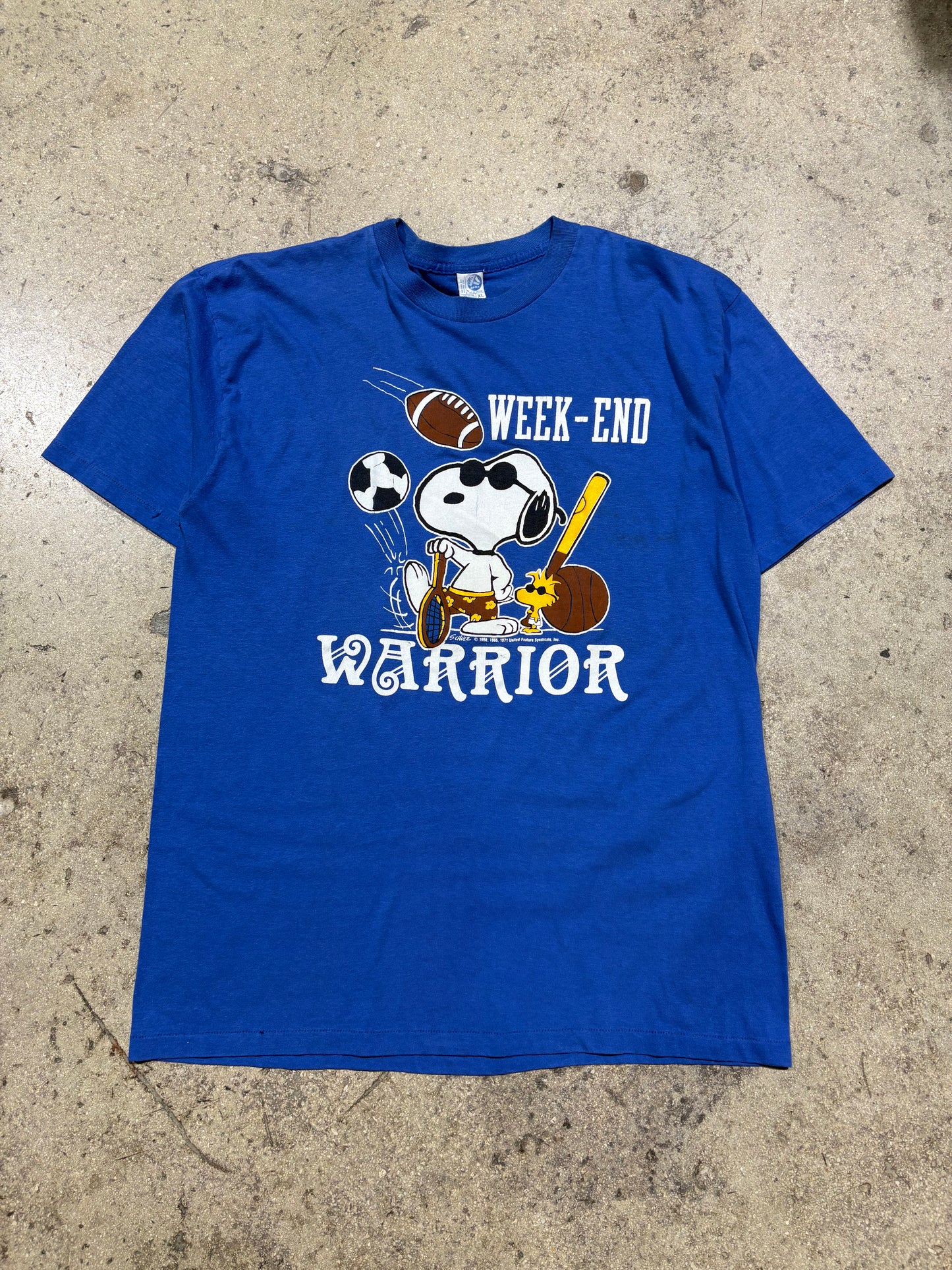 1971 Snoopy & Woodstock Sports Tee - Royal Size XL (22x30.5)