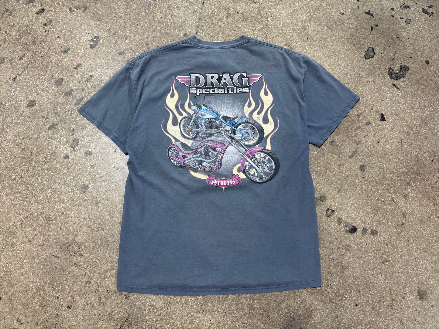 2006 Drag Specialties Bike Tee - Faded Blue Size XL