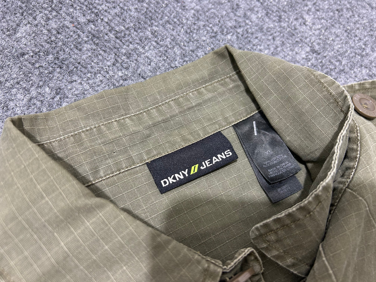 DKNY Military Style Button Up Shirt - Green Size XL