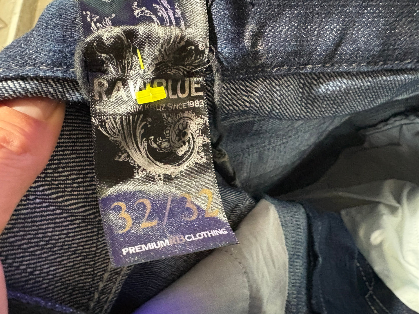 Raw Blue Crazy Glitter Back Hit Denim Jeans - Navy Blue / Green/ Gold Size 32 x32