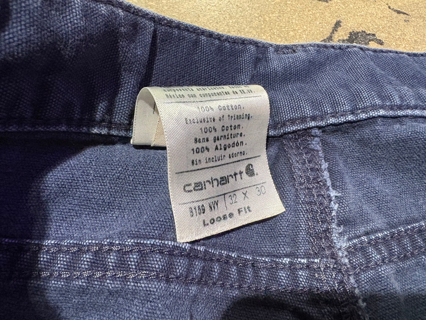 Distressed Carhartt Carpenter Pants - Faded Navy Size 32x30