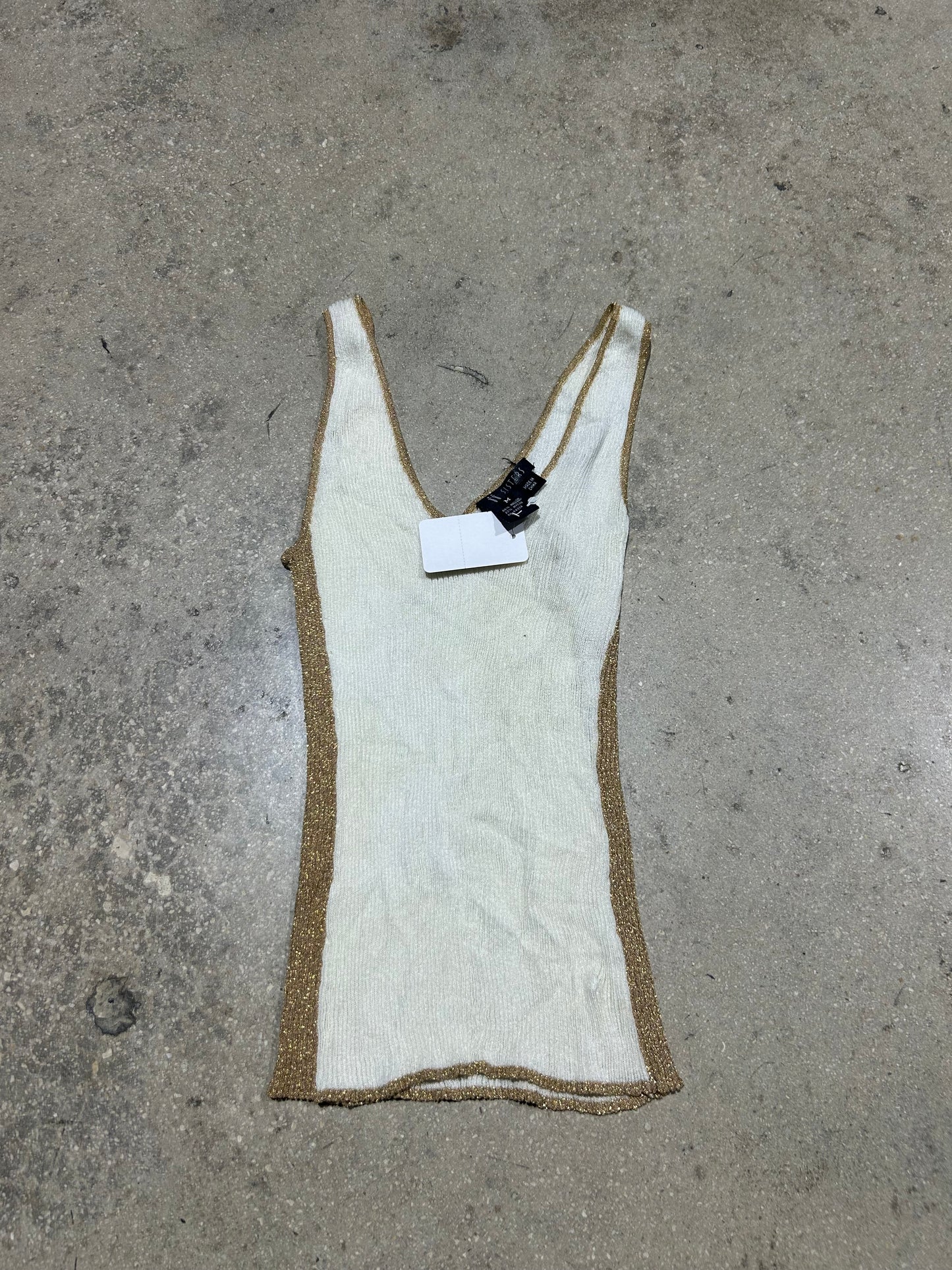 Womens Ribbed Tank Top - Cream/Gold Size Medium
