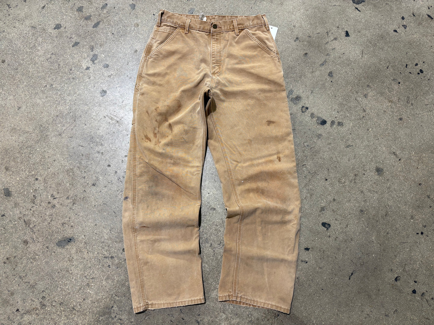 Distressed Carhartt Carpenter Pants - Faded Dark Khaki Size 32x32