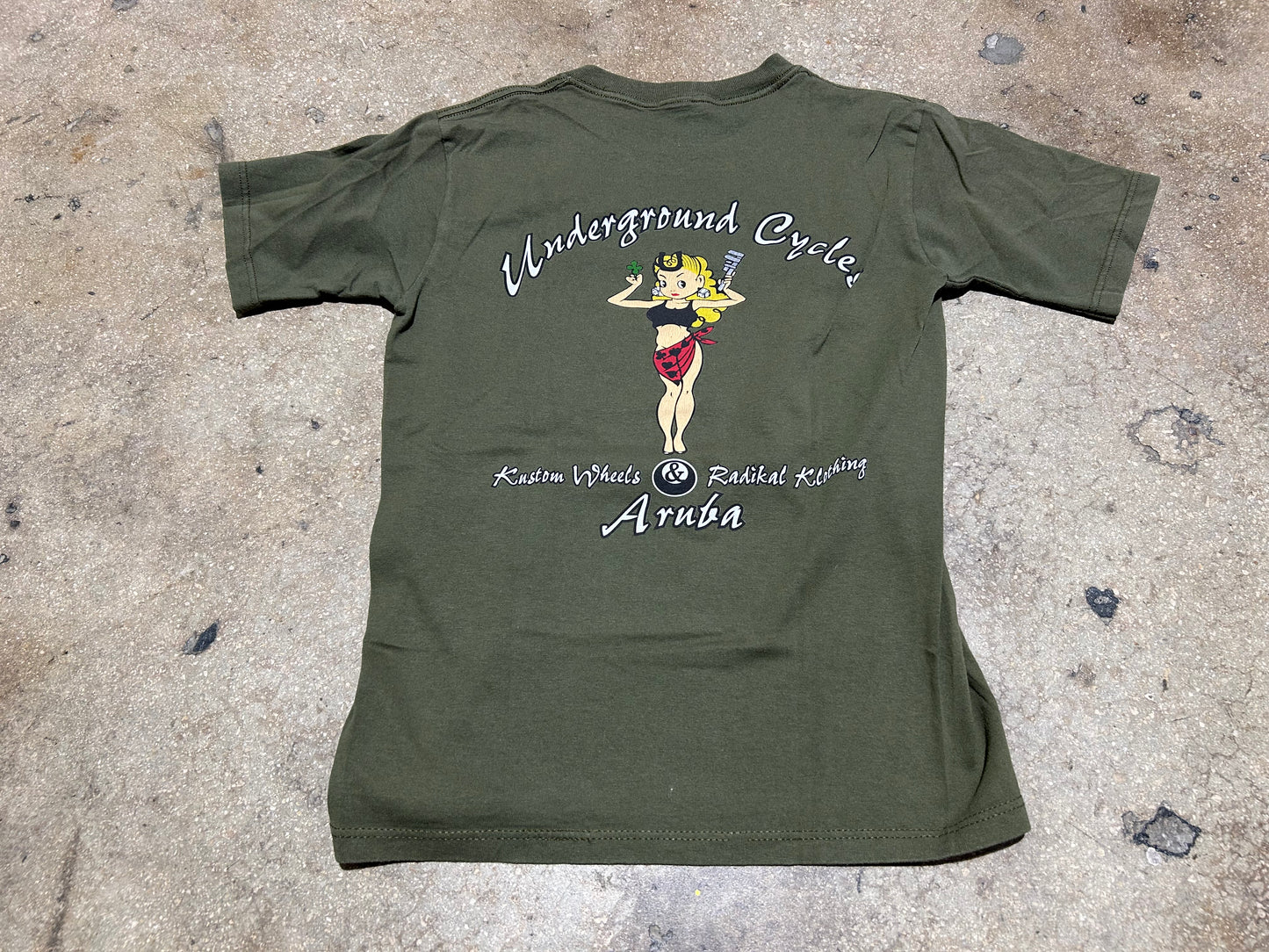 Underground Cycles Aruba Pin Up Tee - Olive Size Small (con)