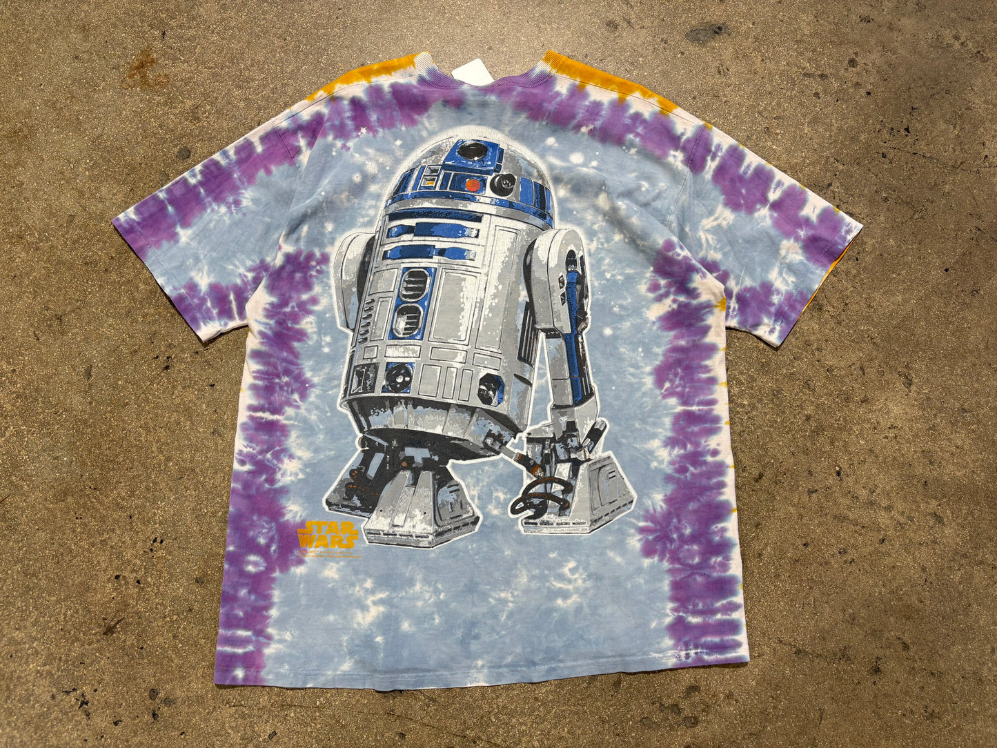 Star Wars C3PO R2D2 Liquid Blue Tie Dye Tee Size XL (23.5x31)