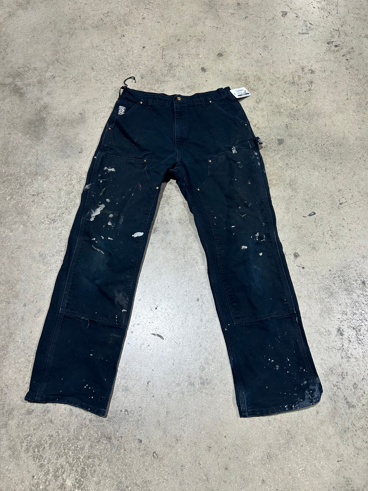 Distressed/Paint Splatter Carhartt Double Knee Pants - Black Size 33x30