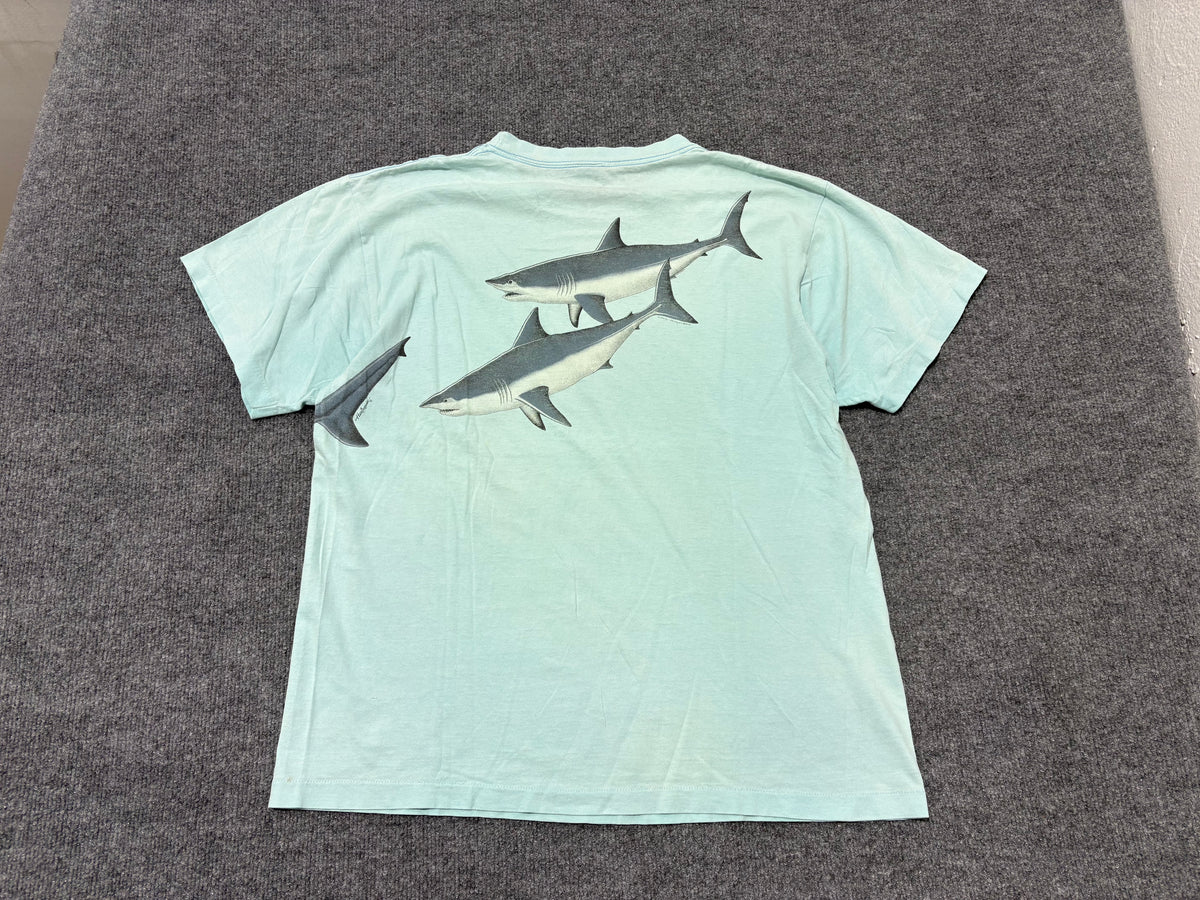 1996 Great White Shark Wrap Around Tee - Teal Size Large