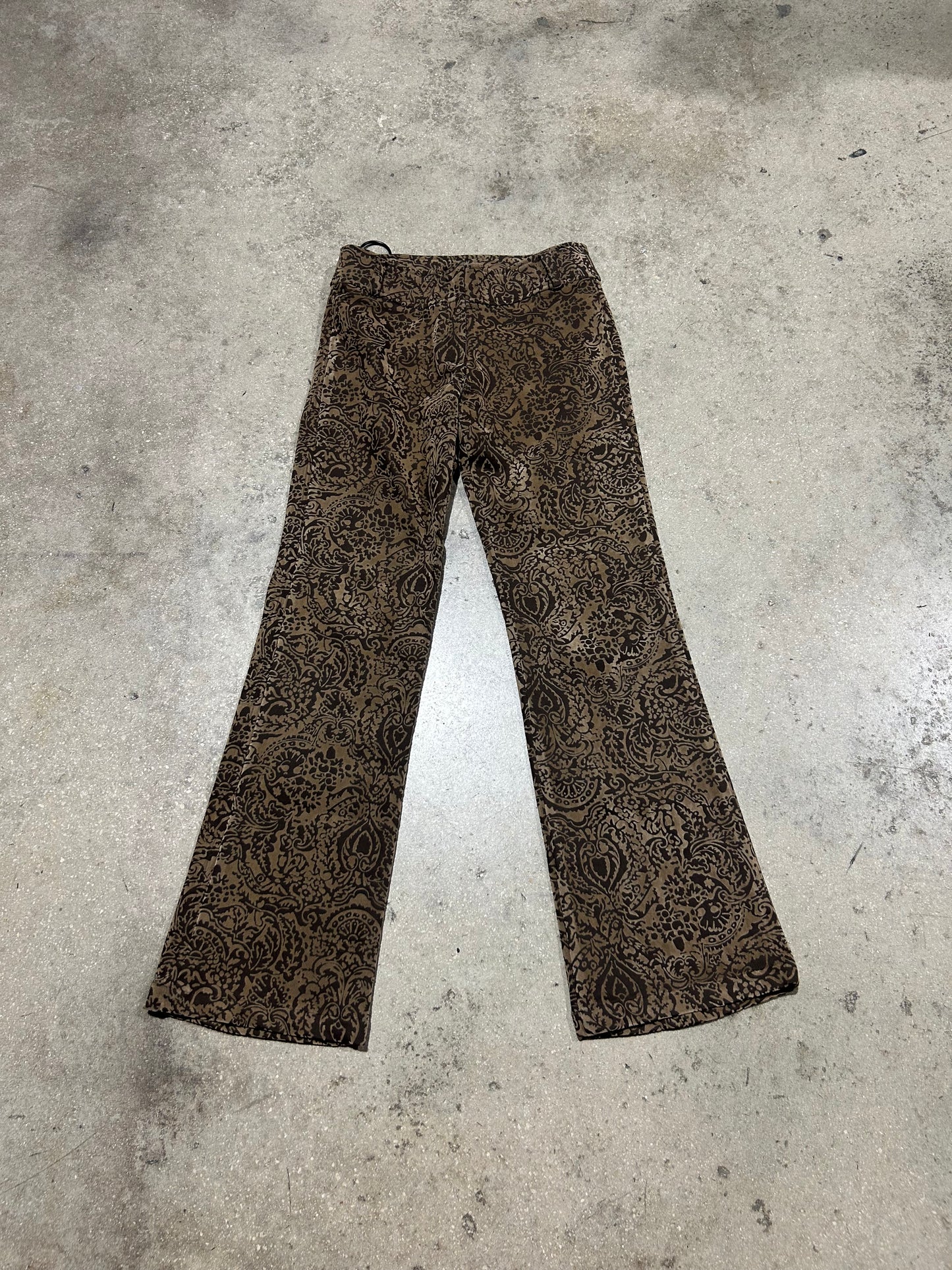 Womens Sharagano Suede Paisley Print Pants - Brown Size Small