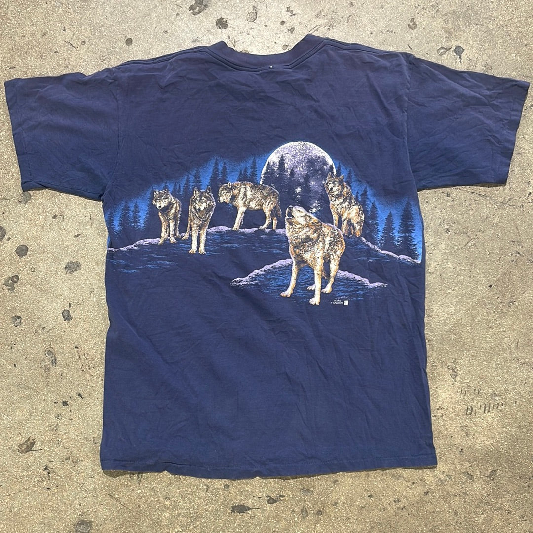 1992 Alaska Wolf Pack Wrap Around Tee - Navy Size XL