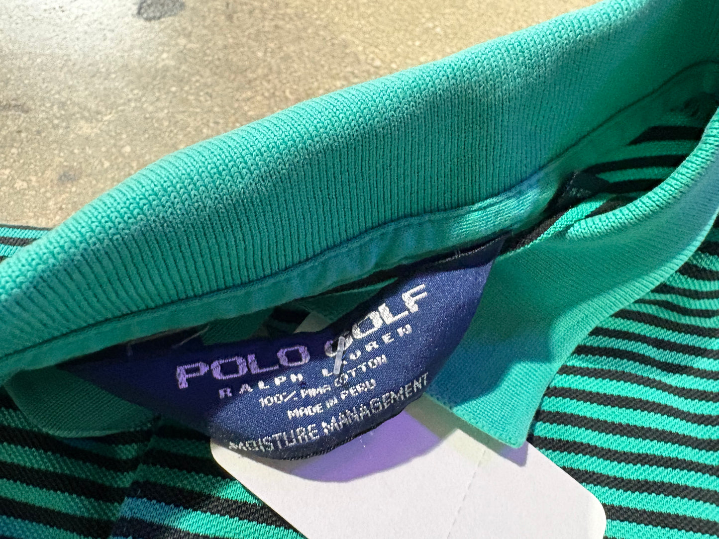Polo Golf Stripped Polo Shirt - Teal/ Black Size Large