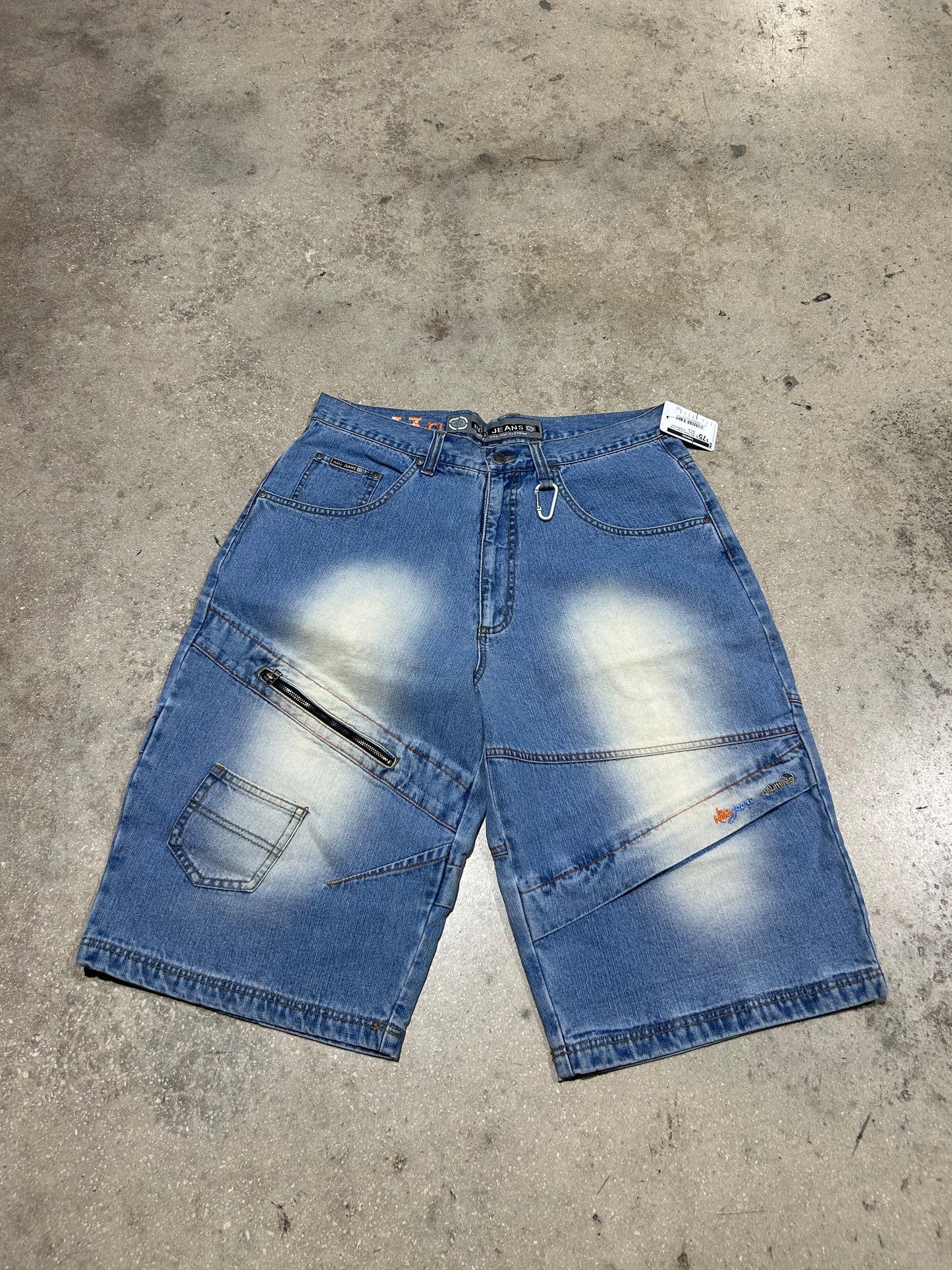 Noiz Sipper Pocket Denim Shorts - Blue/Bleached Size 34