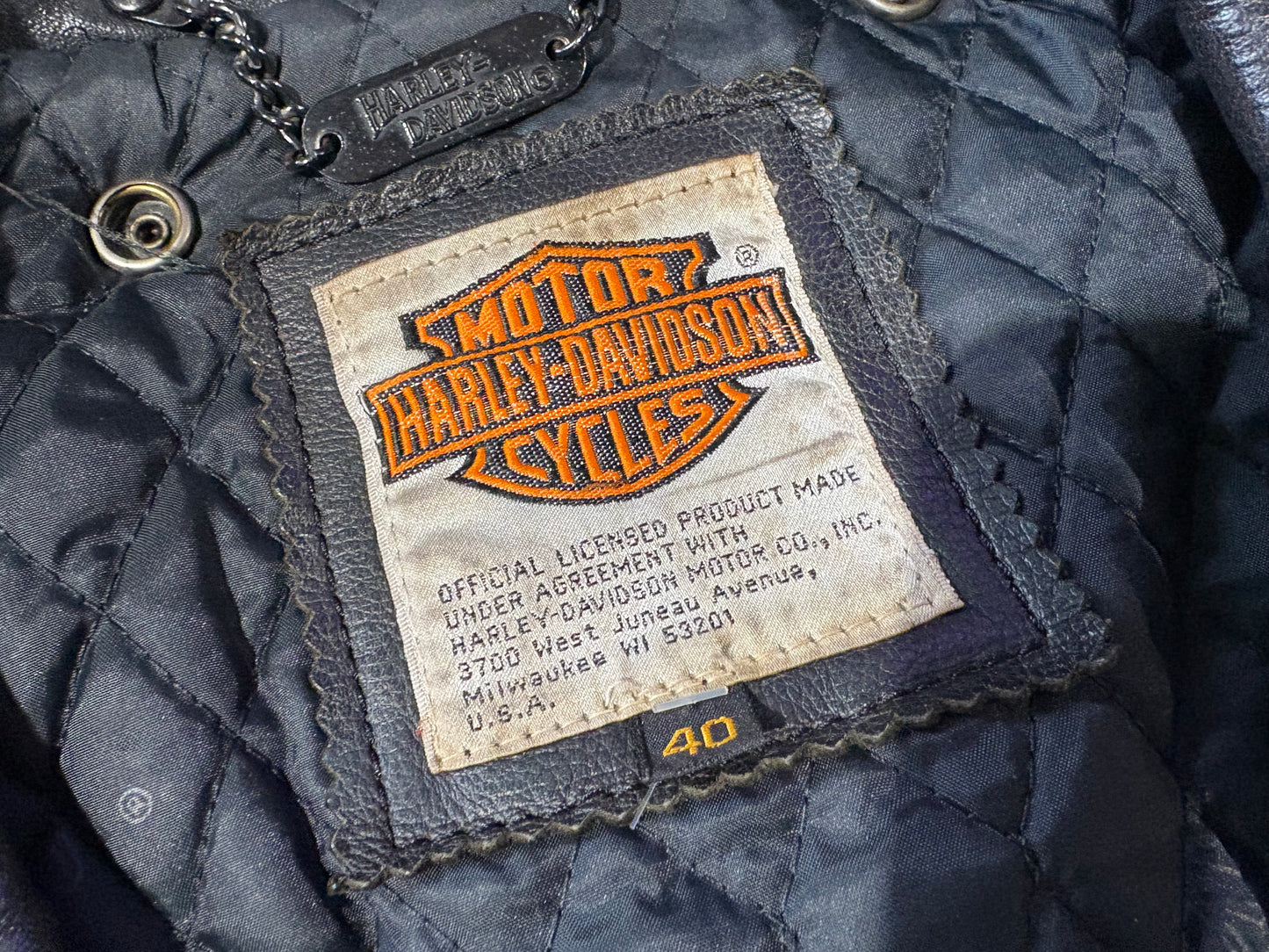 Harley Davidson Embossed Eagle Leather Biker Jacket - Black Size 40/Large