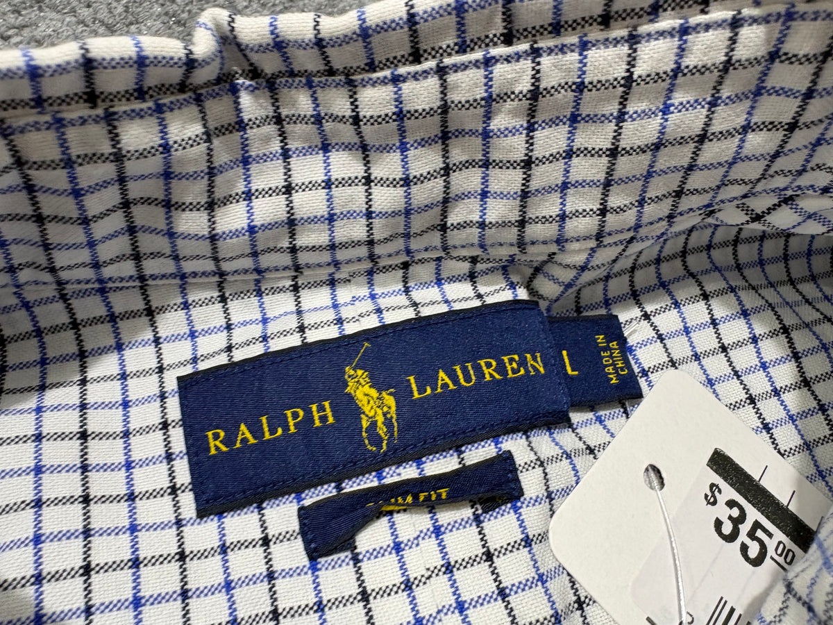 Polo Ralph Lauren Plaid Button Up Shirt - White/Blue/Black Size Large (CON)