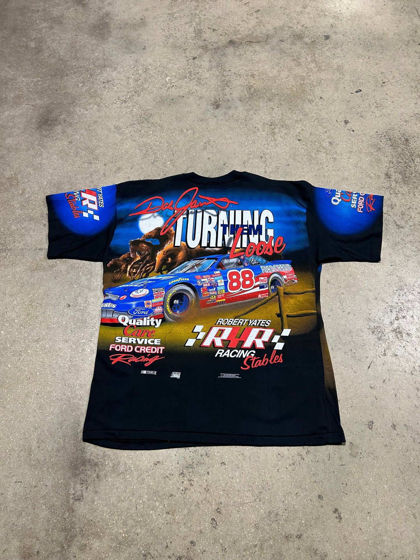 1998 Dale Jarrett Strong Horse AOP #88 Nascar Tee - Black/Multi Size XL