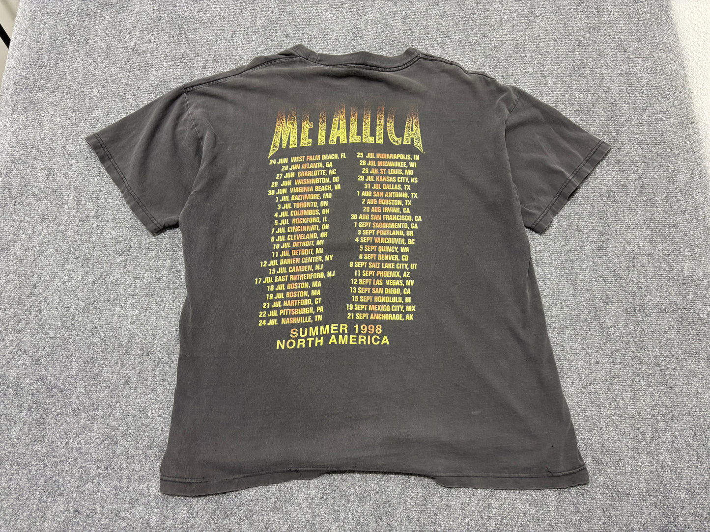 1998 Metallica Summer Tour Tee - Faded Black Size XL