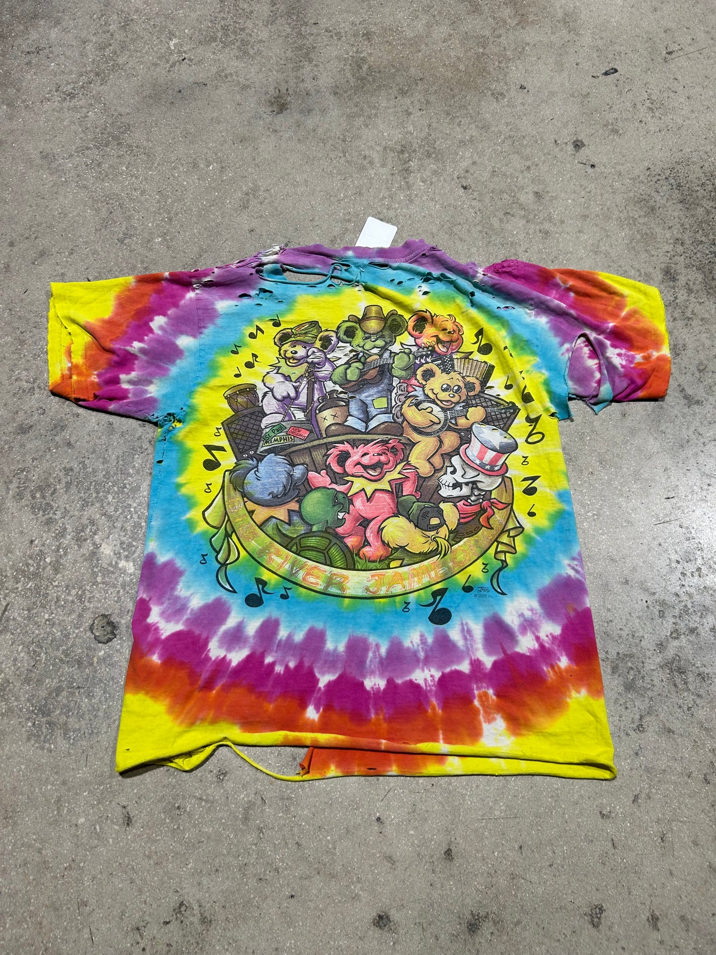 Thrashed/Distressed Grateful Dead Bears Tee - Tye Dye Multi Size Large
