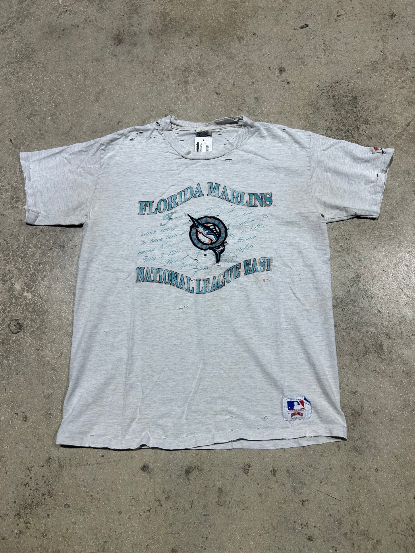 1993 Thrashed Florida Marlins Tee - Gray Size XXL