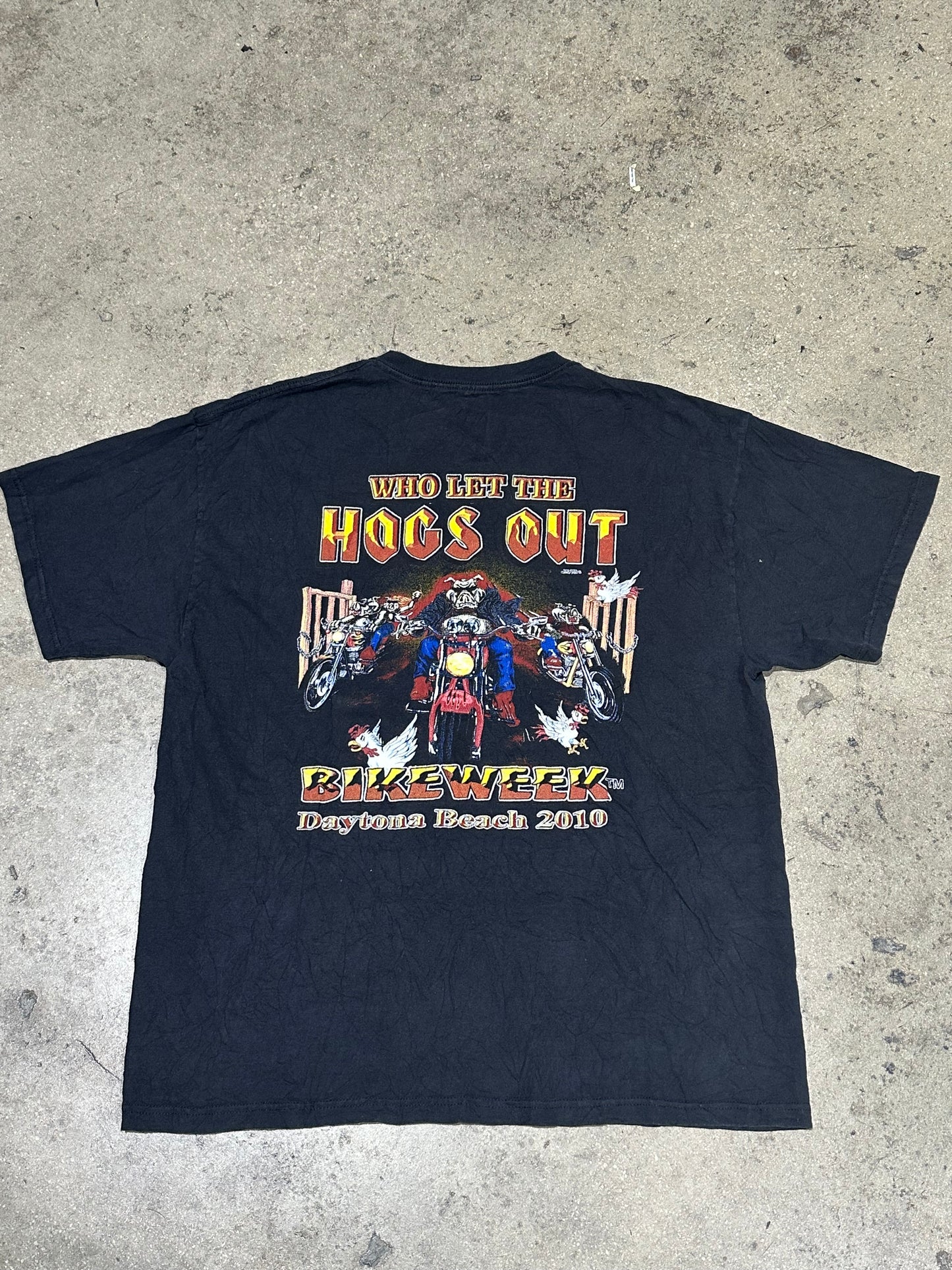 2010 WHO LET THE HOGS OUT Bike Week Tee - Black Size XL