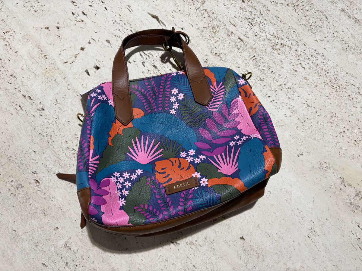 Fossil Fiona Multicolor Tropical Print Satchel Bag - Blue