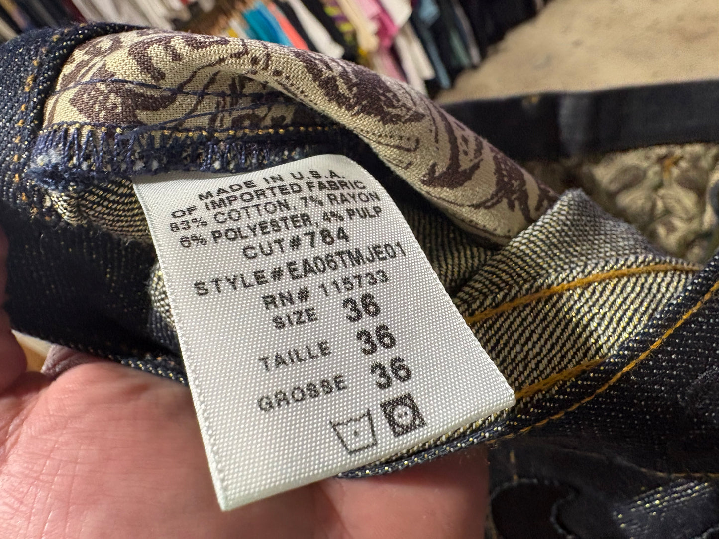 Evisu Goldsign Shiny Denim Jeans - Dark Wash/ Gold Size 36