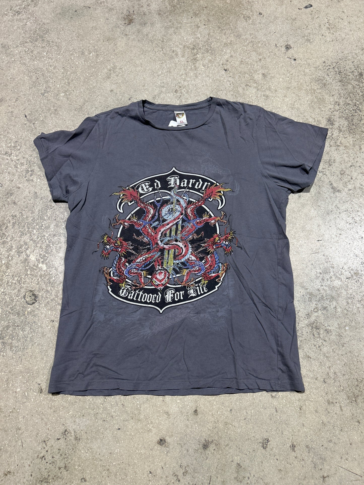 Ed Hardy Tattoo For Life Tee - Grey Size XL