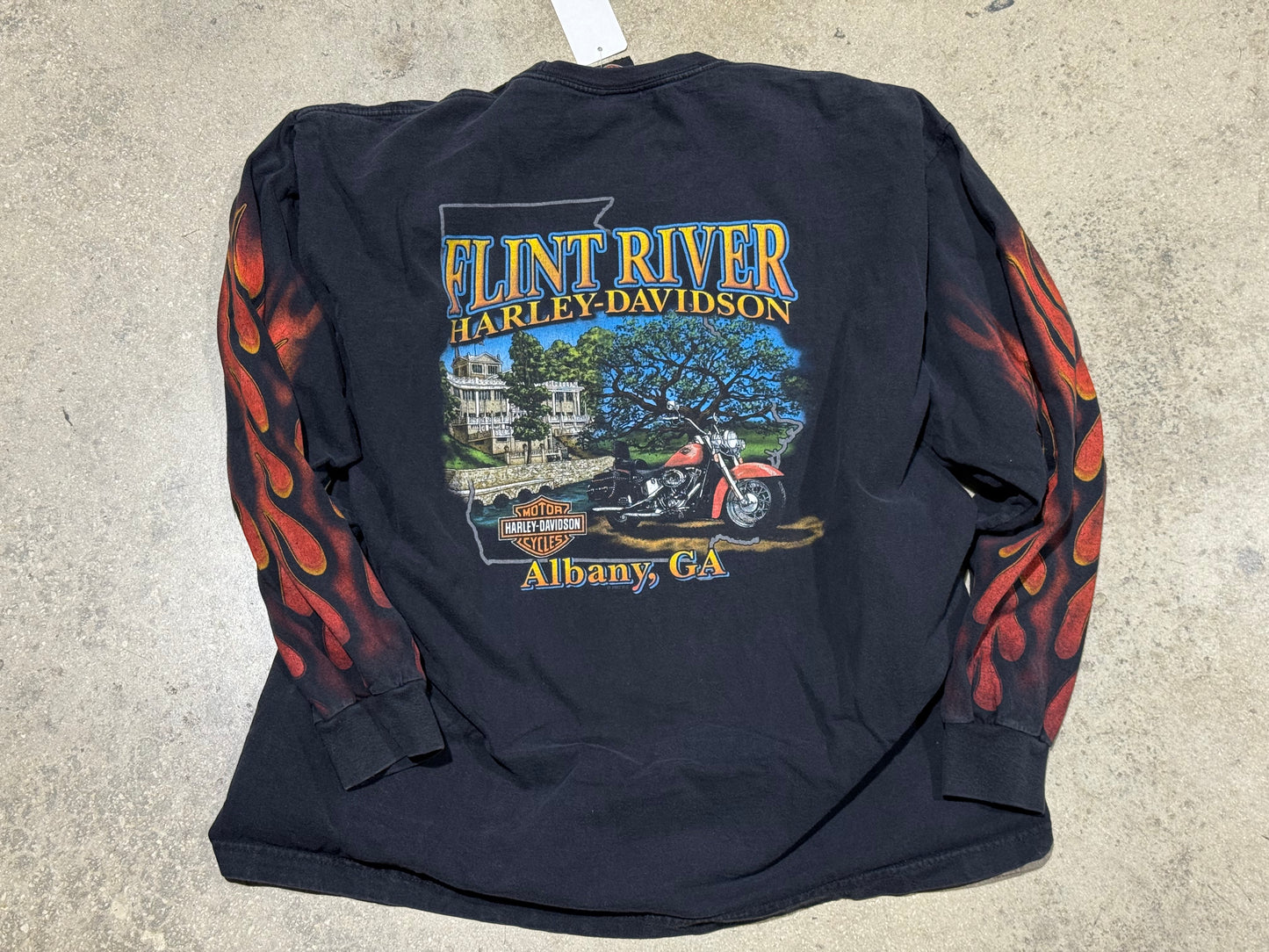 2005 Harley Davidson Albany GA Flames Longsleeve Tee - Black Size XL