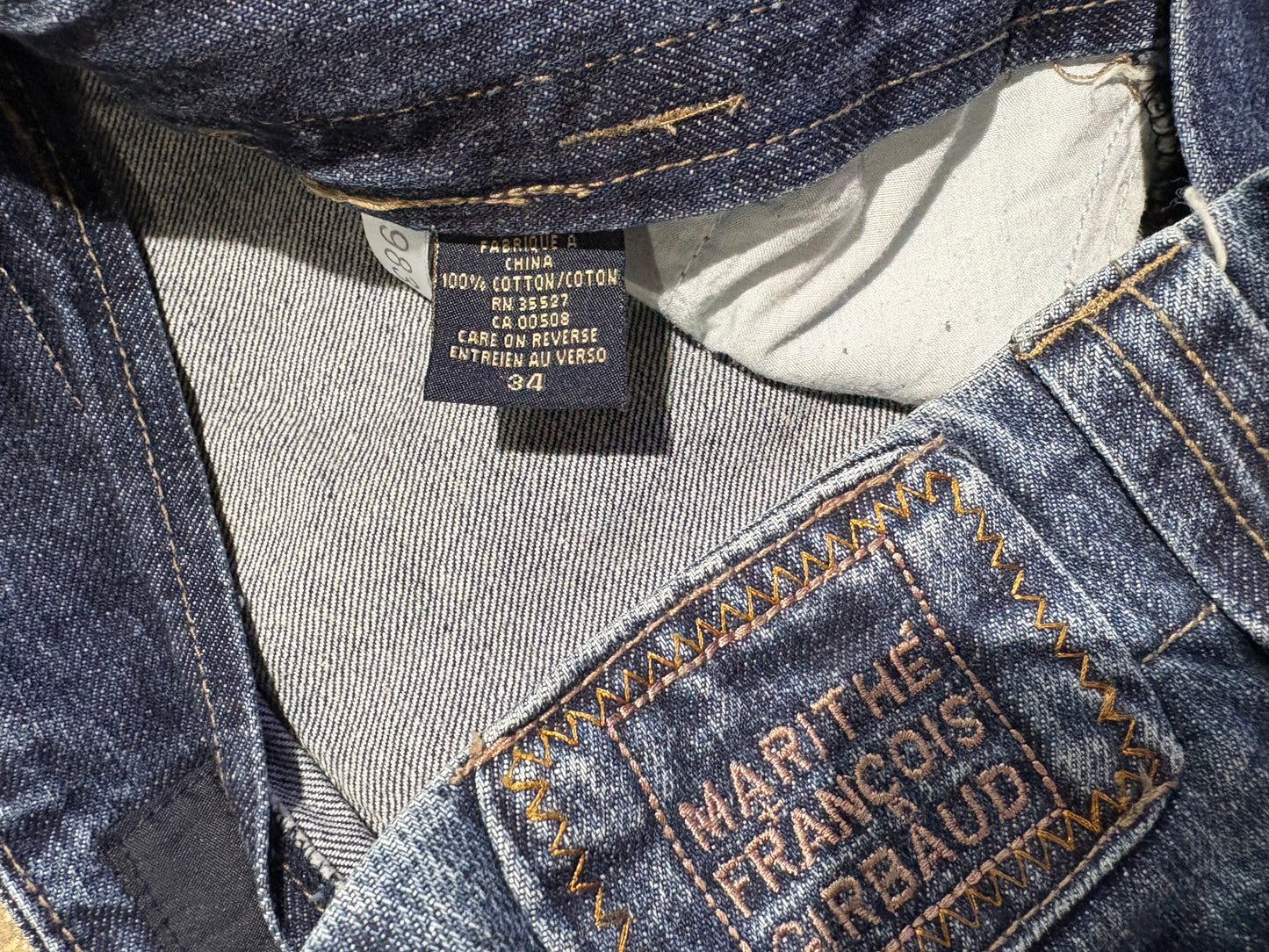 Marithe Francois Girbaud Strapped Jean Shorts - Blue/Beige Size 34