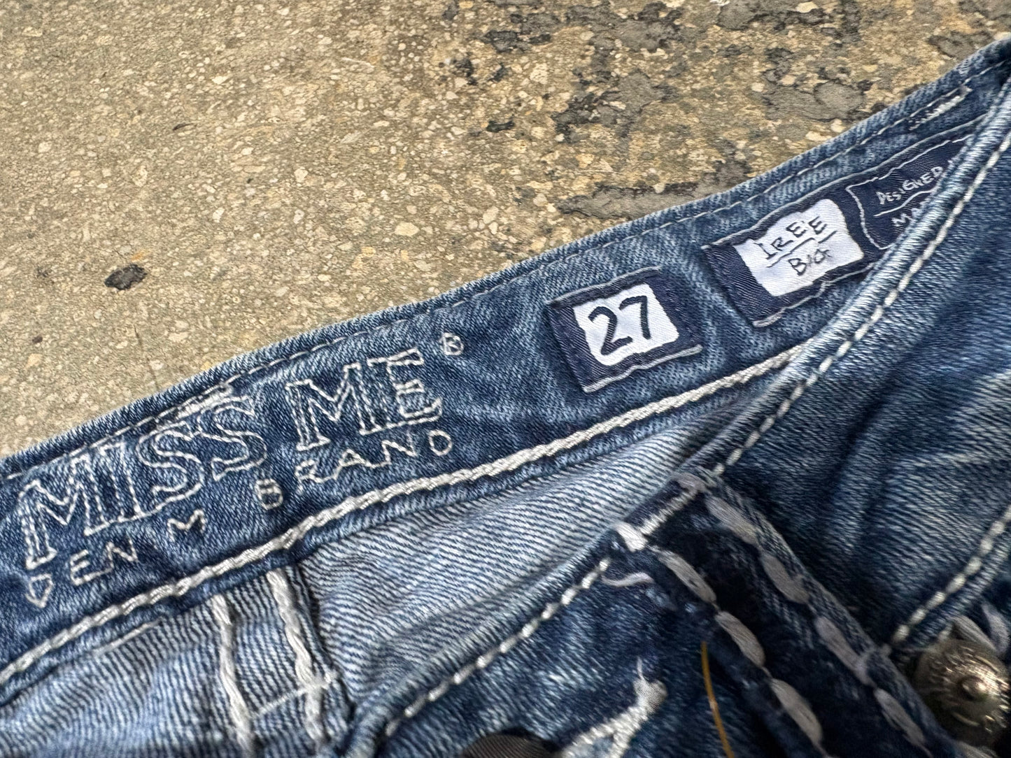 Miss Me Irene Embellished Flap Pockets Bootcut Jeans - Light Blue Size 27