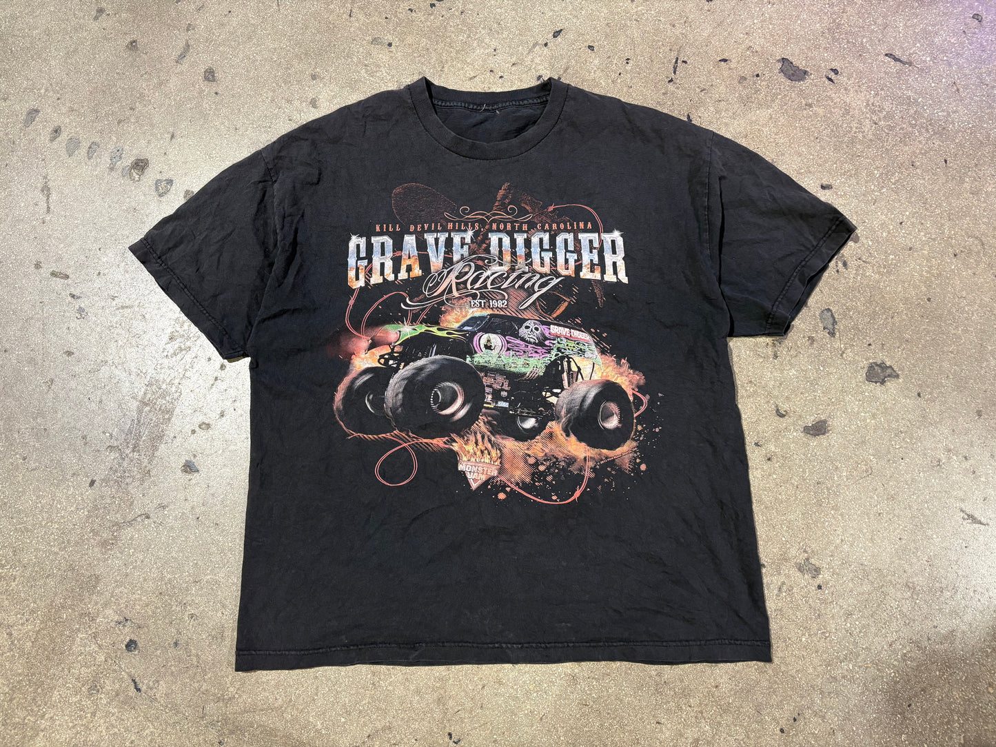 Grave Digger Racing Tee - Faded Black Size XL