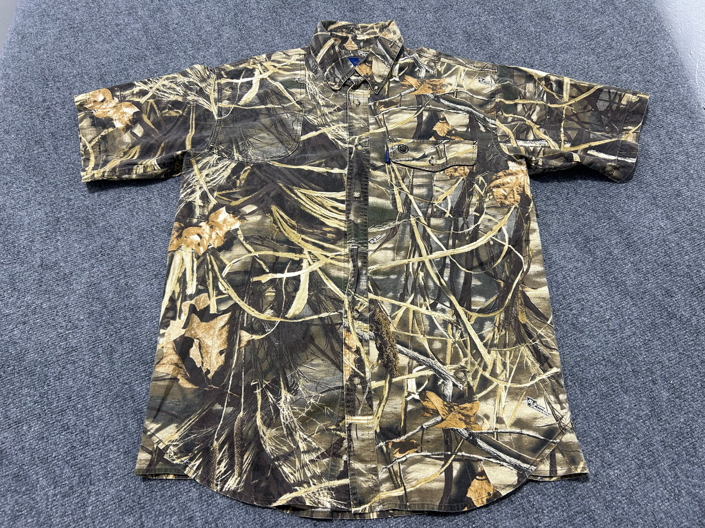 Short Sleeve Button Up Camo Shirt - Brown/multi Size Medium