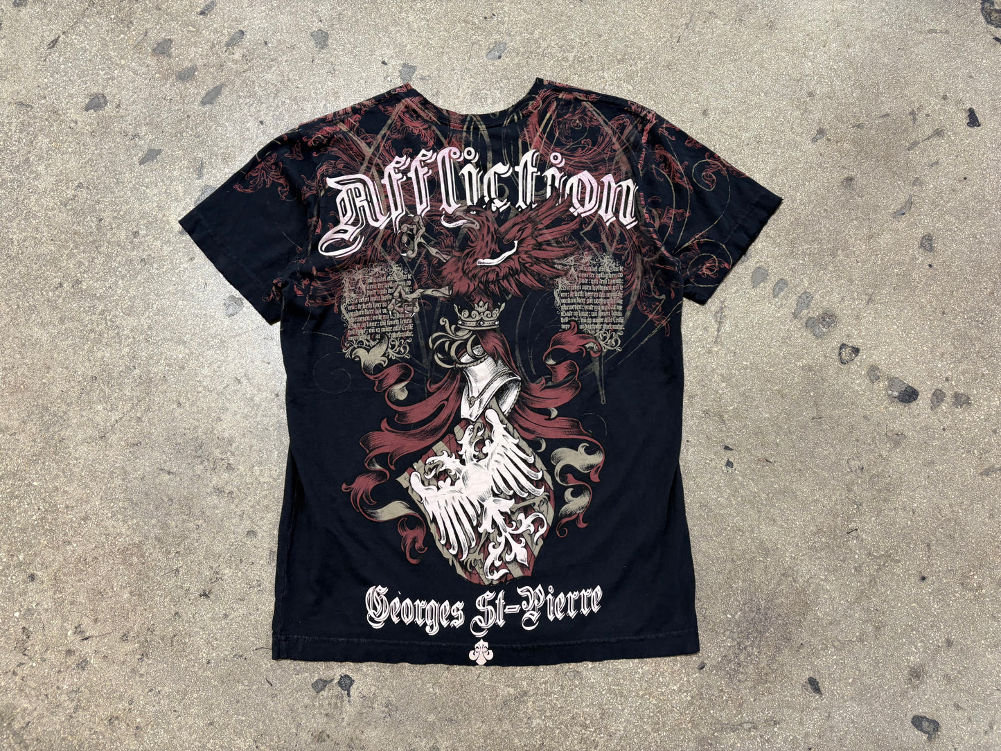 Affliction Rush Eagle AOP Tee - Black/Maroon Size Small