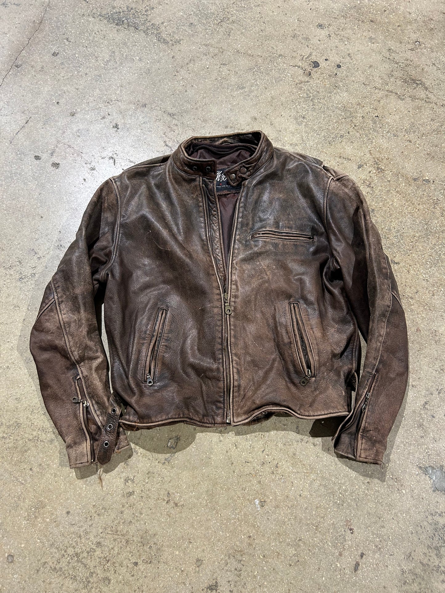 Super Heavy Leather Bomber Jacket - Brown Size Large