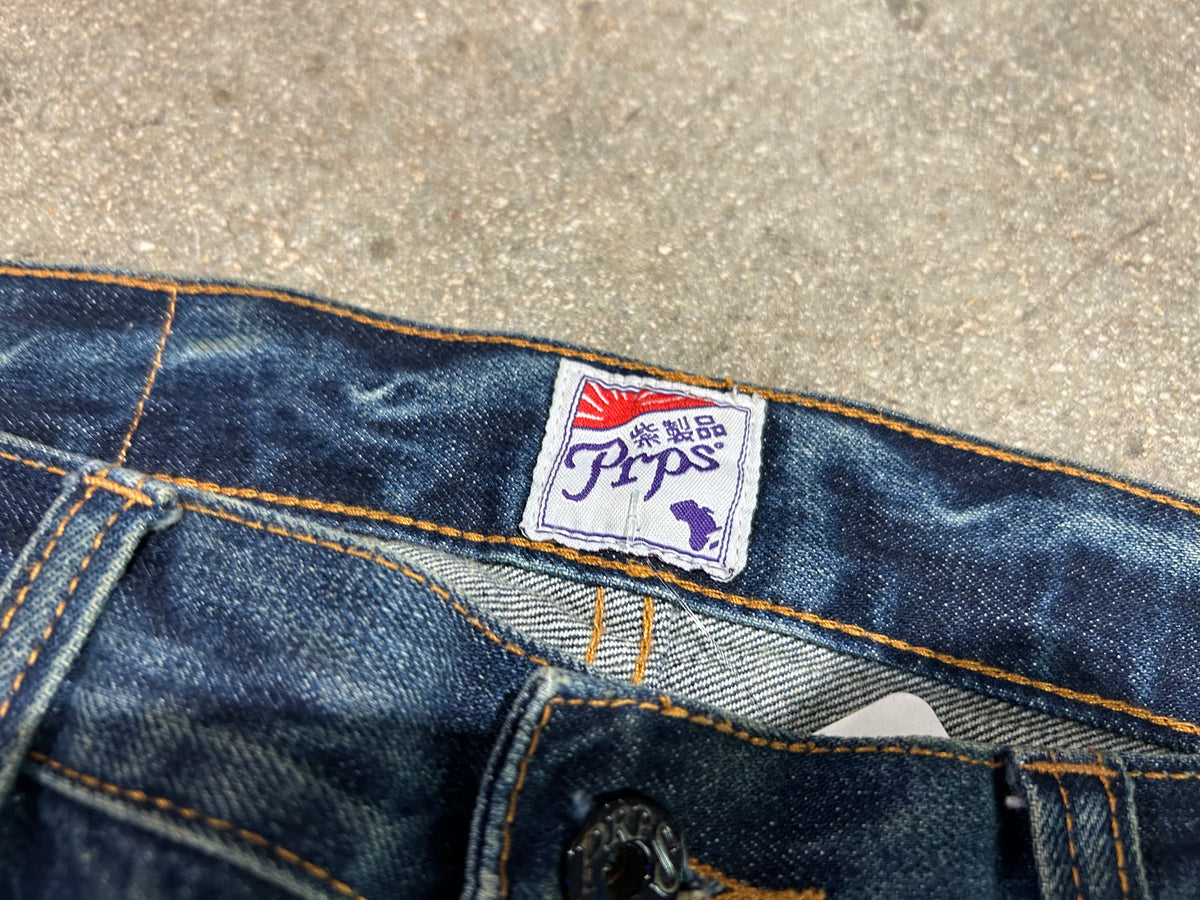 PRPS Sashiko Denim Distressed Jeans - Blue Size 32