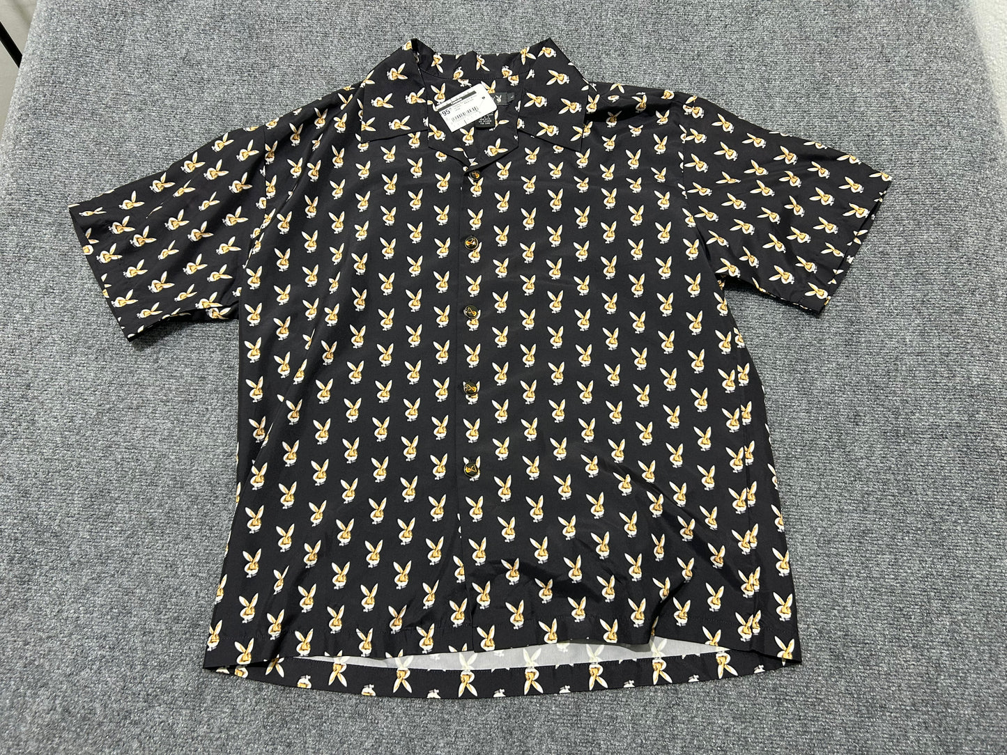Playboy Bunny AOP Button Up Shirt - Black Size Large