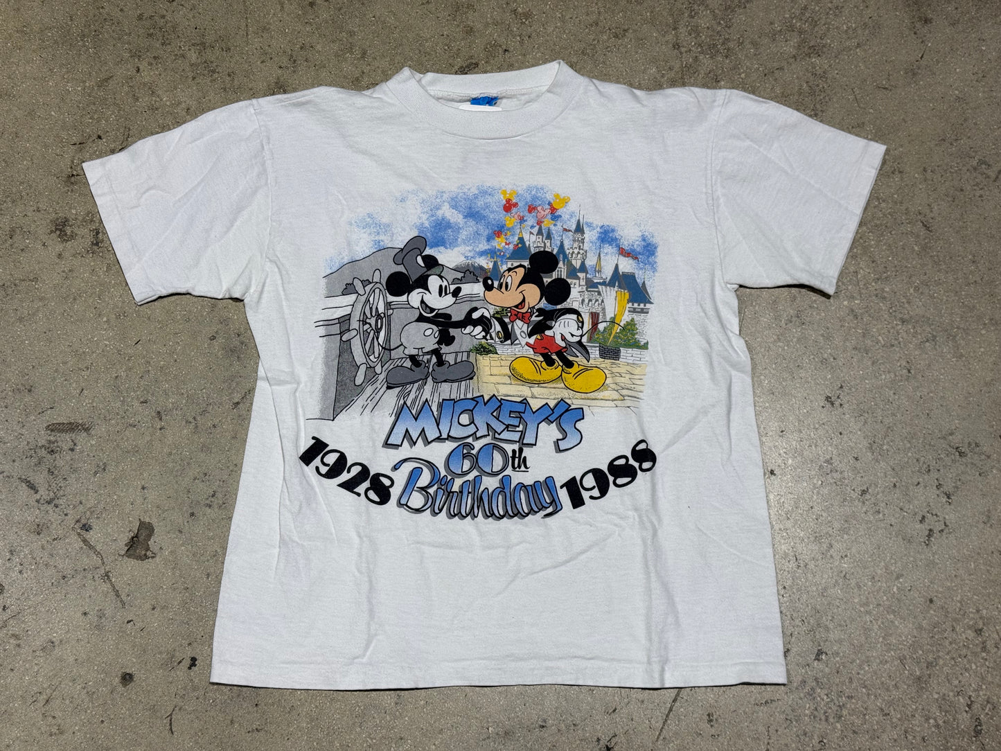1988 Disney Mickey's 60th Birthday Tee - White Size Medium