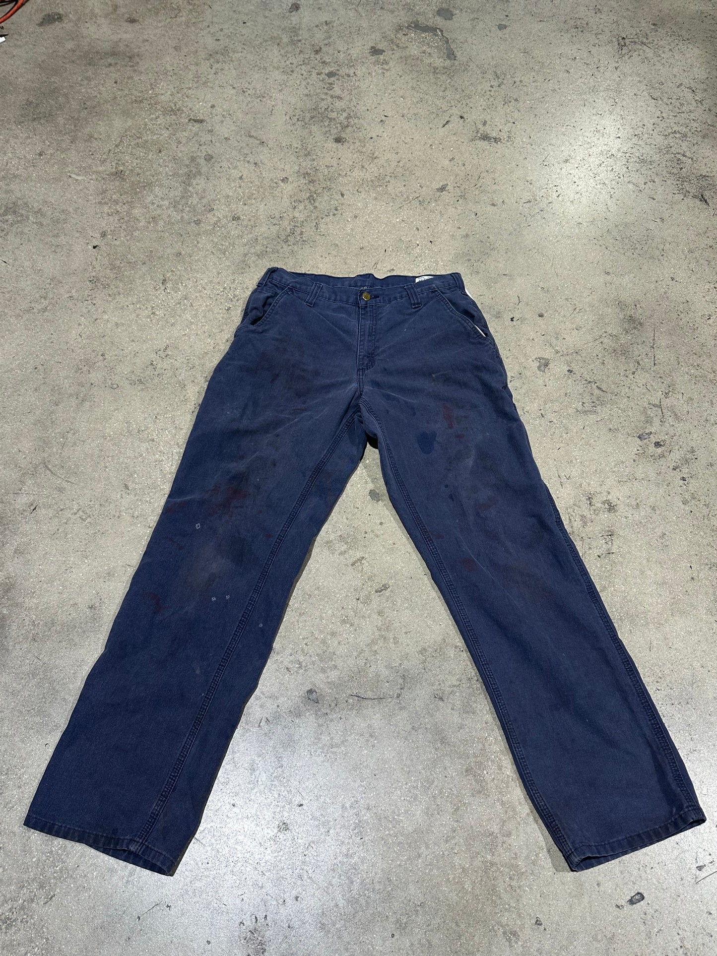 Distressed Carhartt Carpenter Pants - Faded Dark Navy Size 32x34