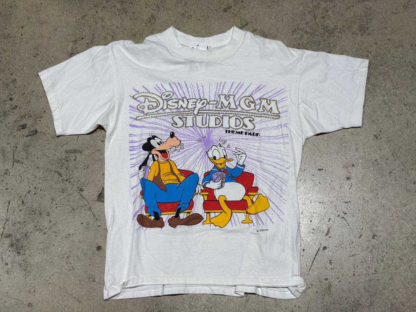 90s Disney MGM Studios Goofy & Donald Tee - White Size Medium