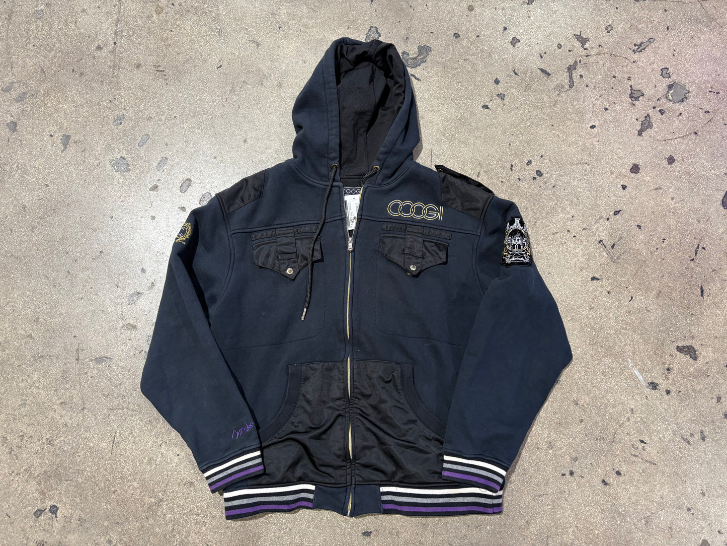 Coogi Embroidery Logo Hoodie - Black/Purple Size XL