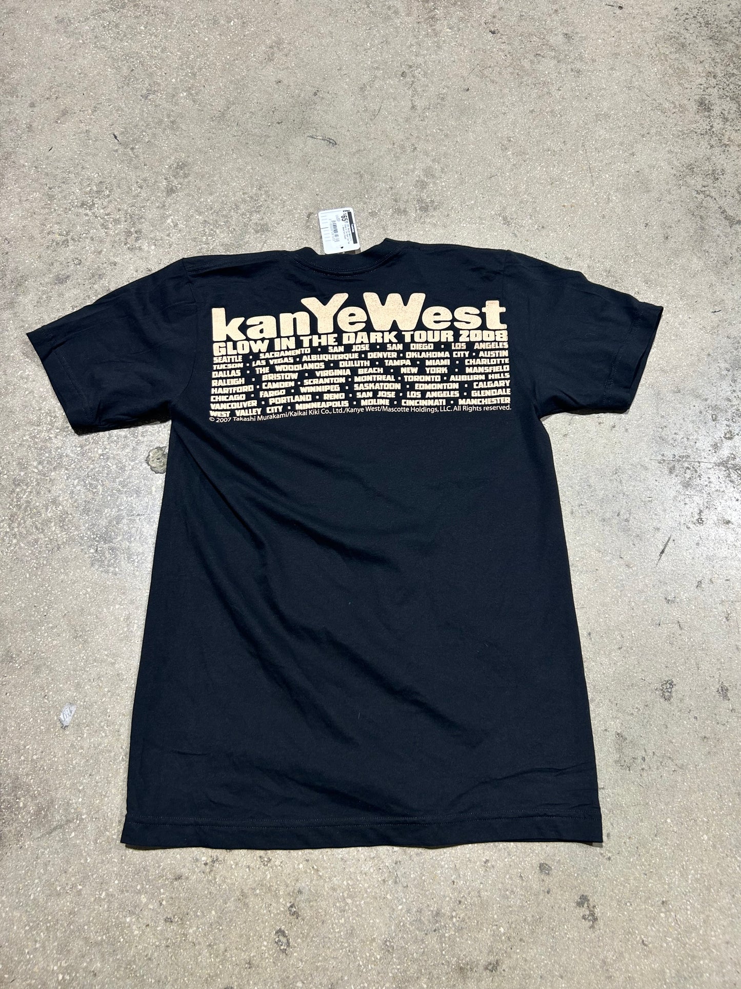 2007 Kanye West GITD Glow in The Dark Tour Tee - Black Size Small