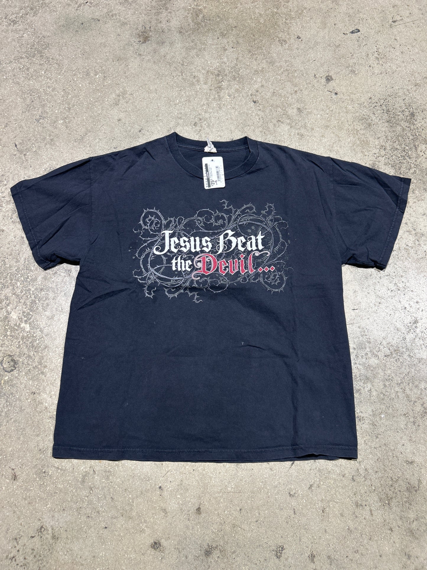 Jesus Beat The Devil Tee - Black Size Large