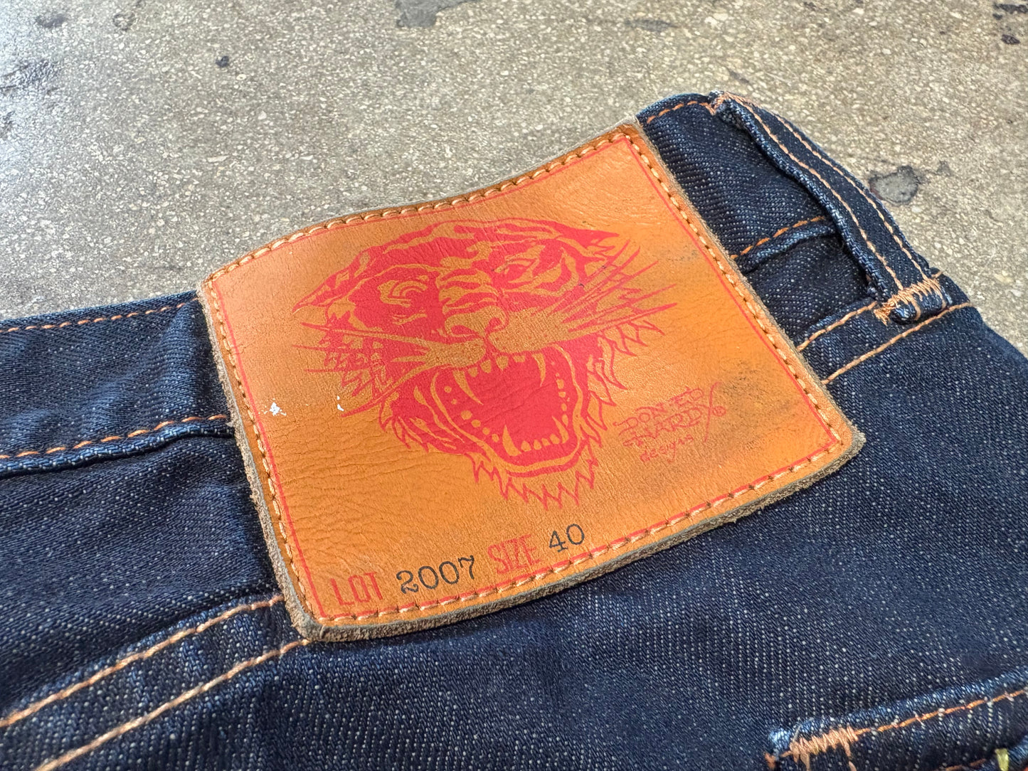 Ed Hardy Embroidered Skull & Eagle Denim Jeans - Dark Blue Size 40 x 34