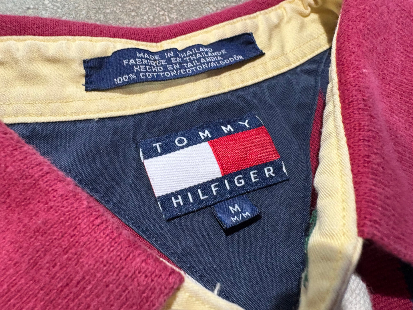 Tommy Hilfiger Striped Polo - Navy/Red Size Medium