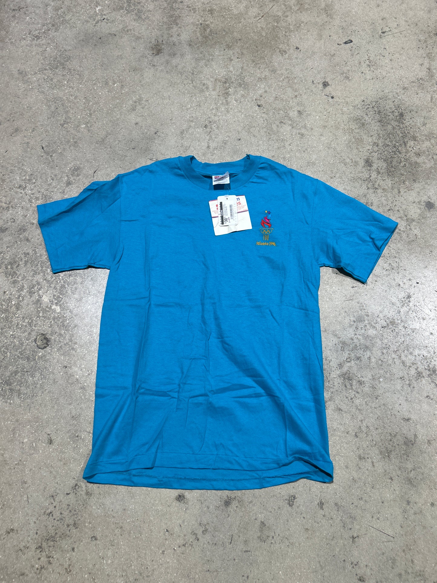 1996 Atlanta Olympics Embroidered Logo Tee - Blue Size Medium