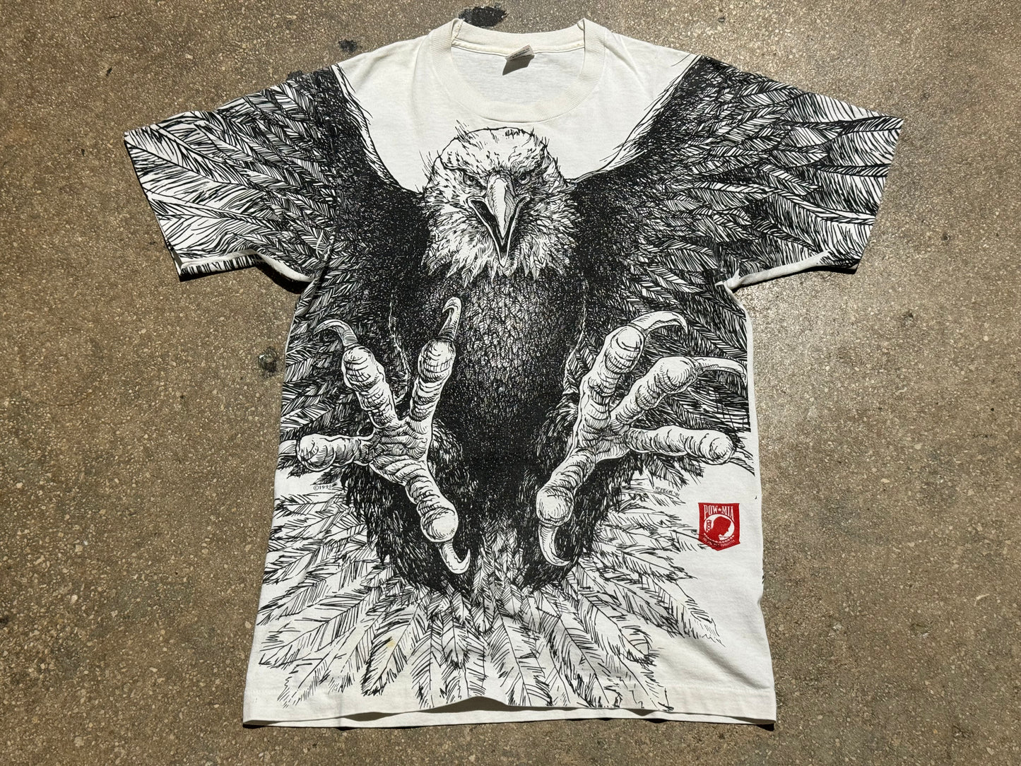 1991 POW MIA Eagle AOP Tee Size Large