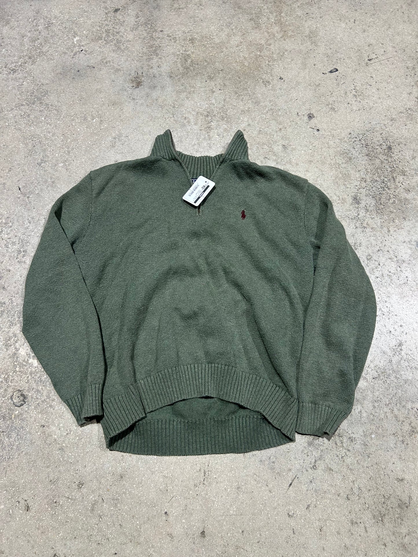Ralph Lauren Quarter Zip Sweater - Green Size Large (CON)