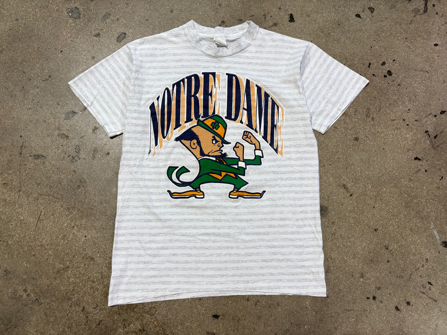 Notre Dame Mascot Logo Striped Tee - Grey Size Large