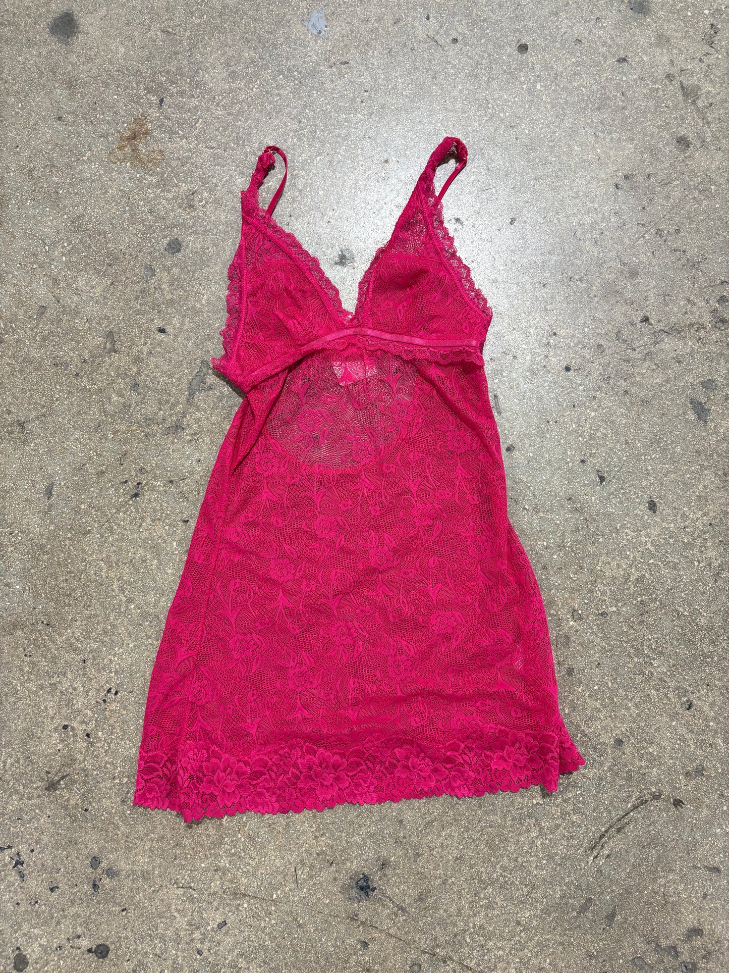 Women's Lingerie Lace Slip Dress - Hot Pink Size Small
