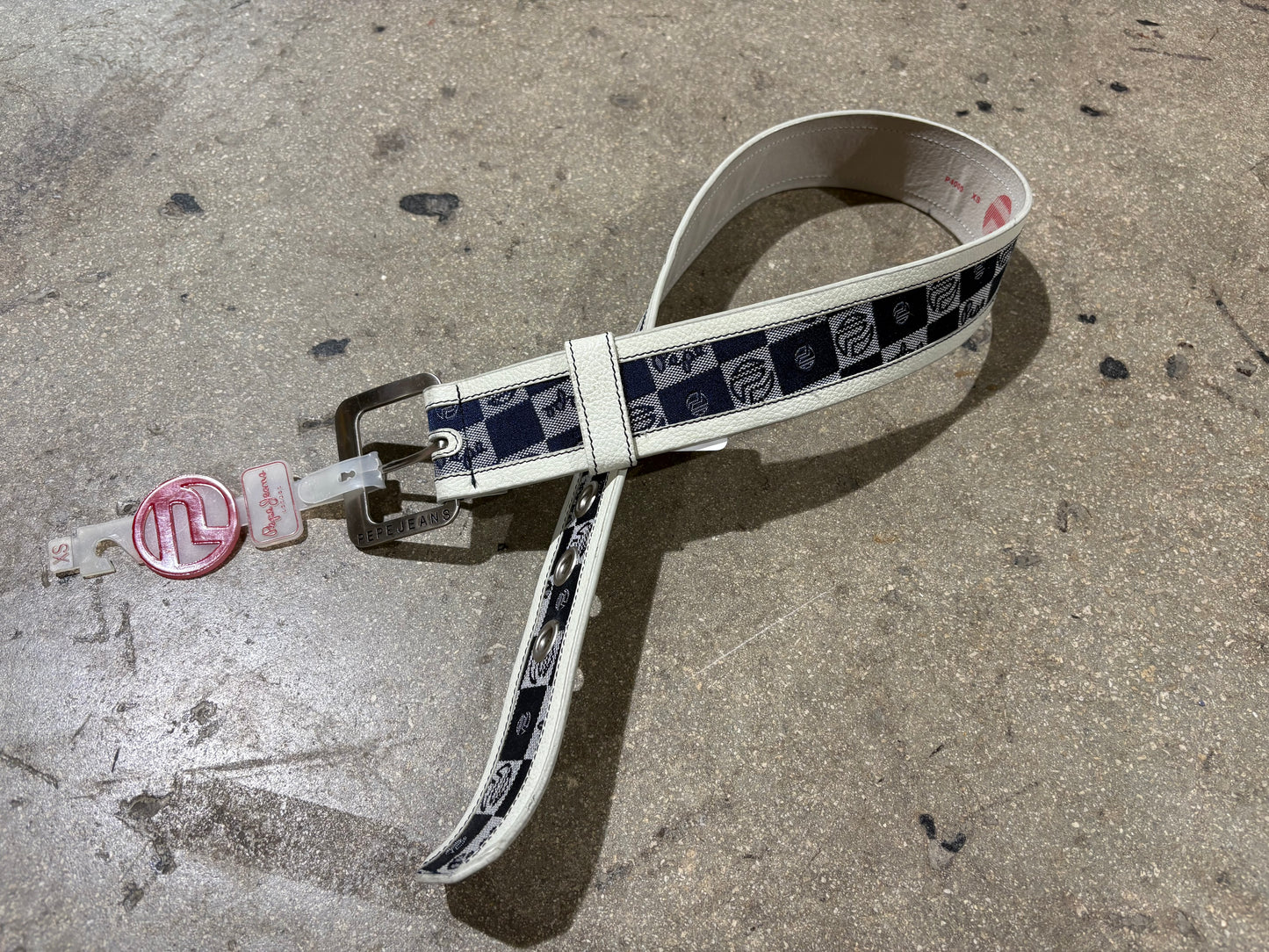 Womens Pepe Jeans Checkered Logo Belt - Navy/White Size XS